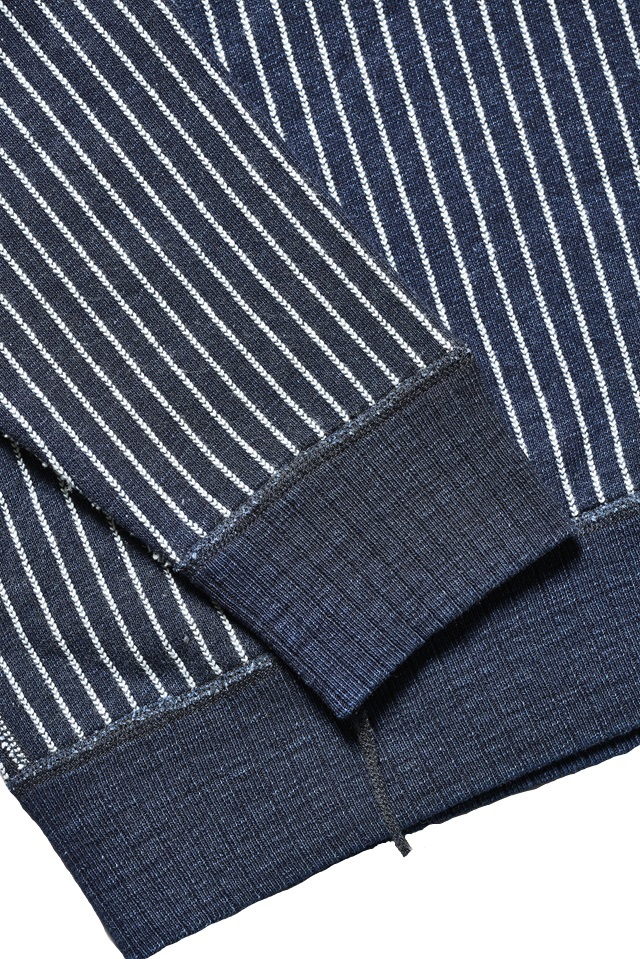 5408-2] Yarn Dyed Indigo Shawl Collar Sweatshirt / Stripe