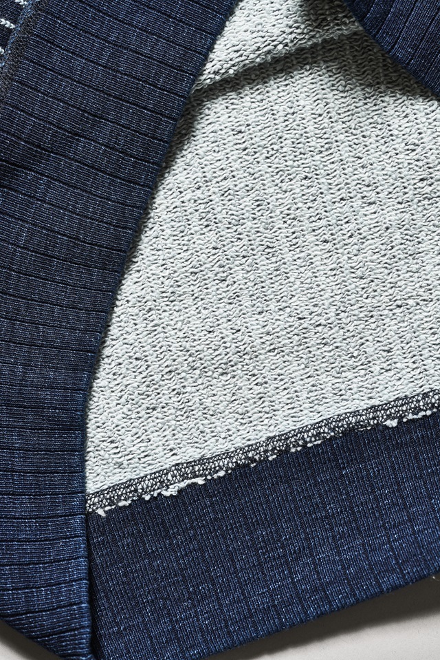 5408-2] Yarn Dyed Indigo Shawl Collar Sweatshirt / Stripe