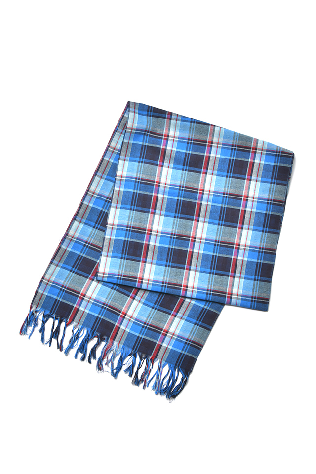 [9016-ID] Double Gauze Check Scarf - Indigo