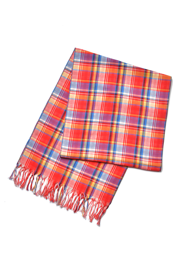 [9016-RED] Double Gauze Check Scarf - Red