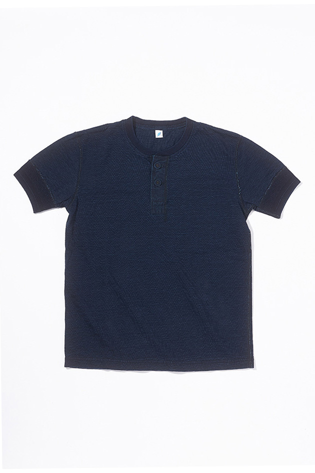 [SS-5397-ID] Ribbed Cuff Henley Neck T-shirt - Dark Indigo
