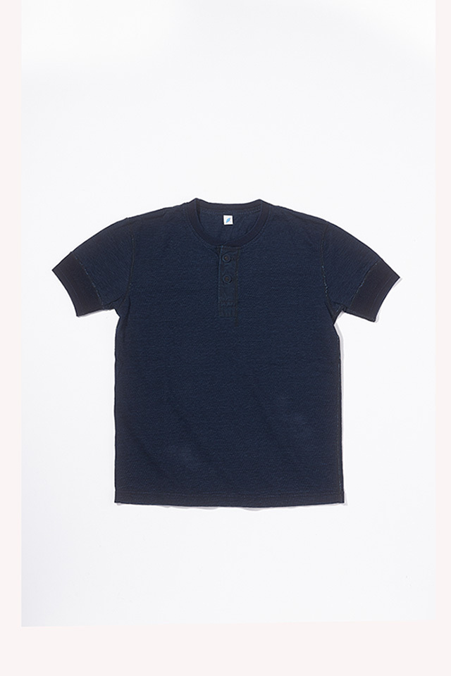 [SS-5397-ID] Ribbed Cuff Henley Neck T-shirt - Dark Indigo