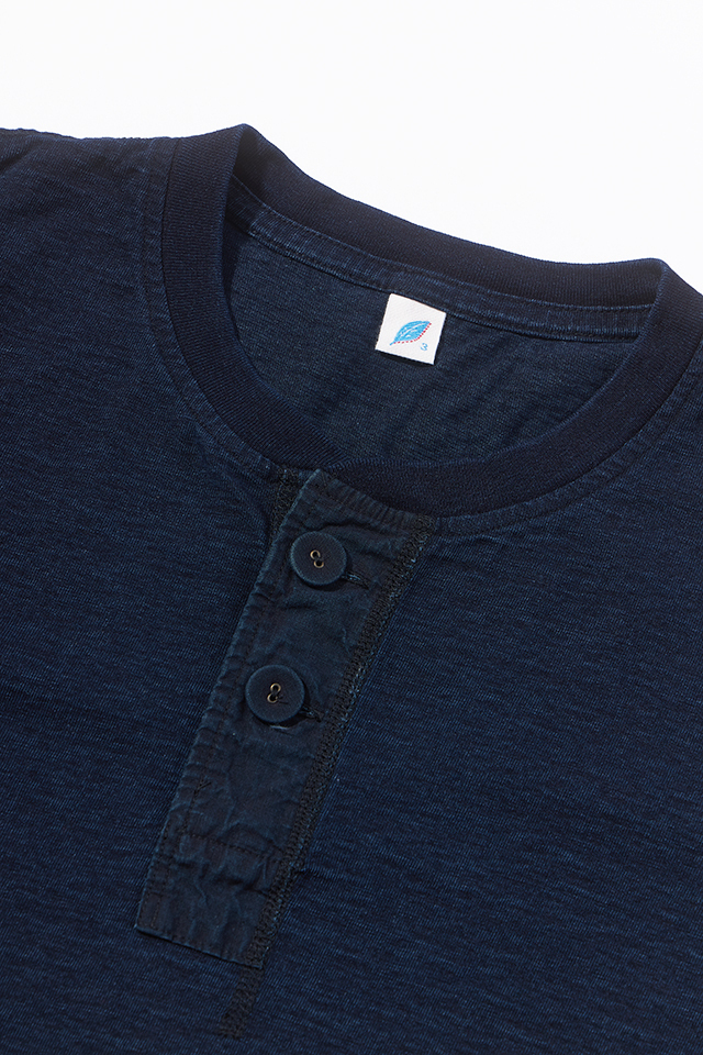 SS-5397-ID] Ribbed Cuff Henley Neck T-shirt - Dark Indigo