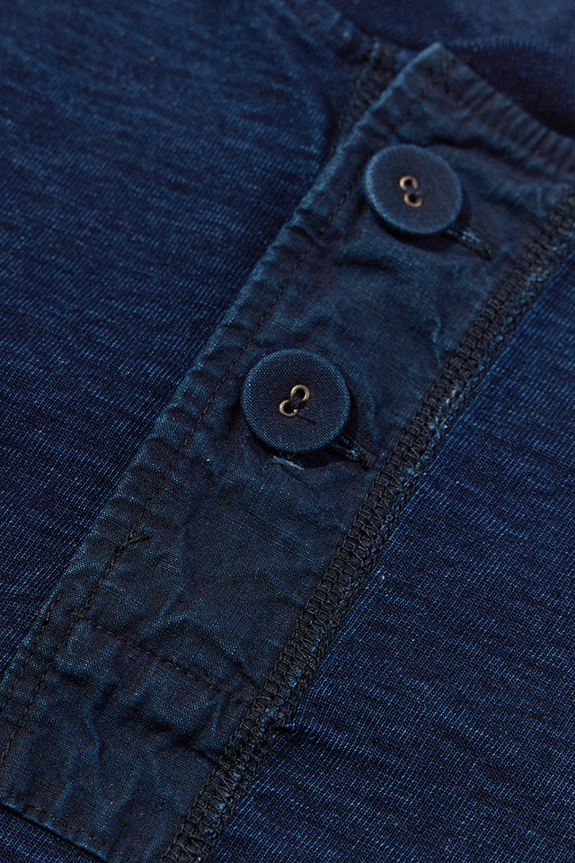 SS-5397-ID] Ribbed Cuff Henley Neck T-shirt - Dark Indigo