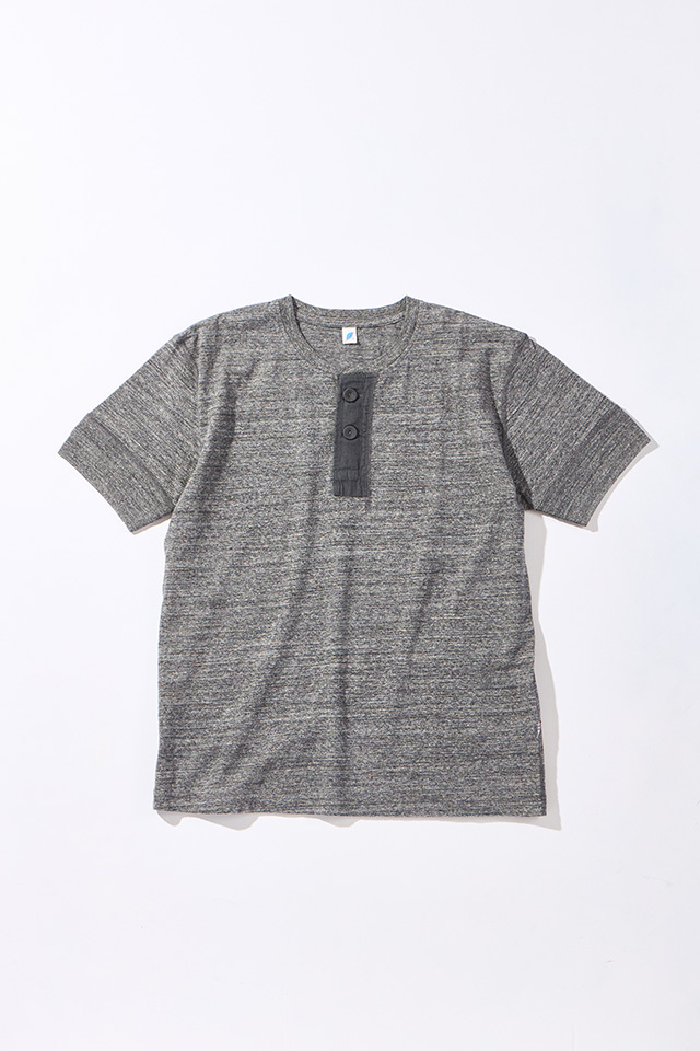 [SS-5397-DGY] Ribbed Cuff Henley Neck T-shirt - Dark Heather Gray