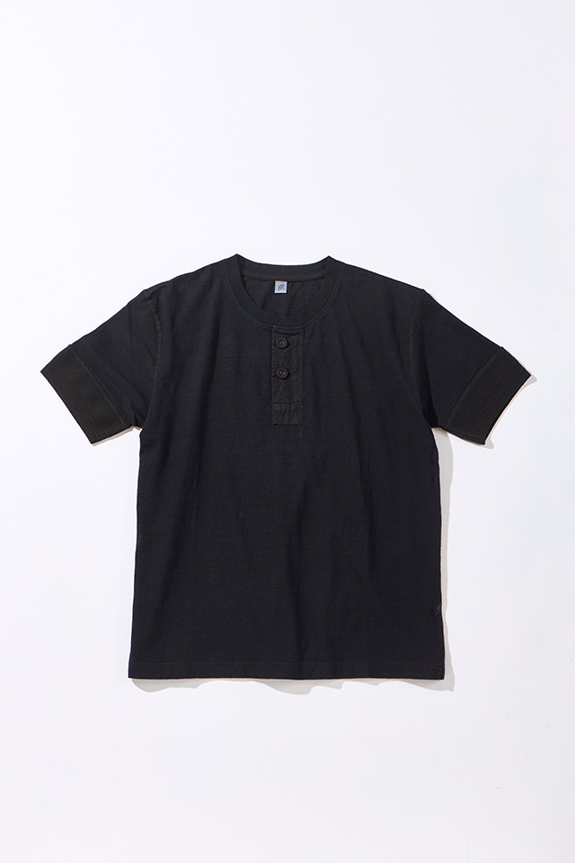[SS-5397-IDBK] Ribbed Cuff Henley Neck T-shirt - Indigo Black