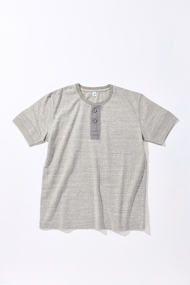 [SS-5397-LGY] Ribbed Cuff Henley Neck T-shirt - Light Heather Gray