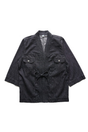 [2242-BK] Haori Style Denim Shirt - Black