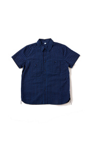 [SS-2244-1] Seersucker Indigo Check Short Sleeve Shirts - Block Check