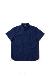 [SS-2244-2] Seersucker Indigo Check Short Sleeve Shirts - Gingham Check