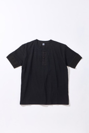 [SS-5397-IDBK] Ribbed Cuff Henley Neck T-shirt - Indigo Black