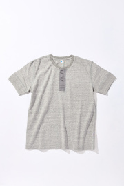 [SS-5397-LGY] Ribbed Cuff Henley Neck T-shirt - Light Heather Gray