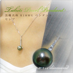 タヒチ黒蝶真珠 K18WG ペンダント セレブ 0.2ctダイヤモンド
