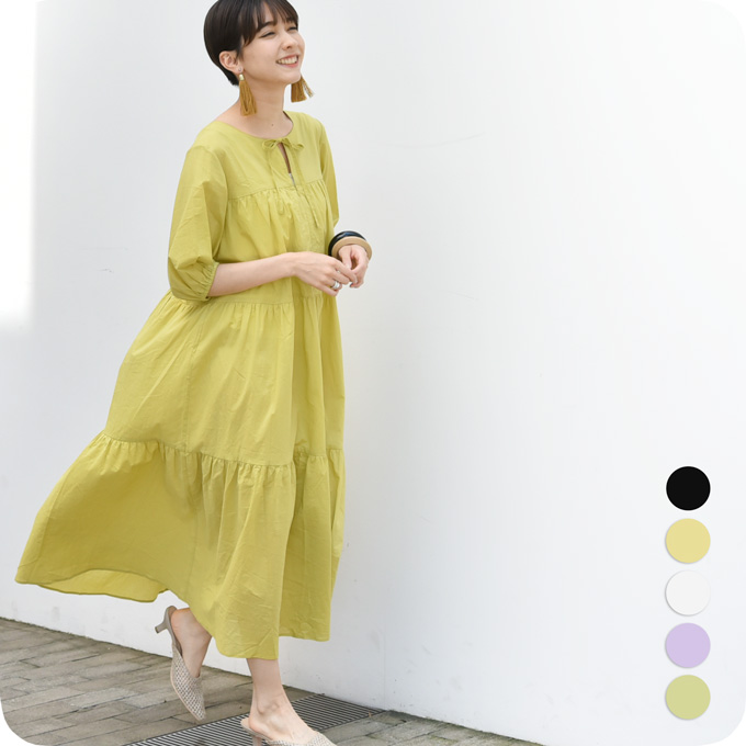 授乳服 マタニティ ワンピース ティアード コットン フレア リボン 前開き 春夏 Pearls パールズ