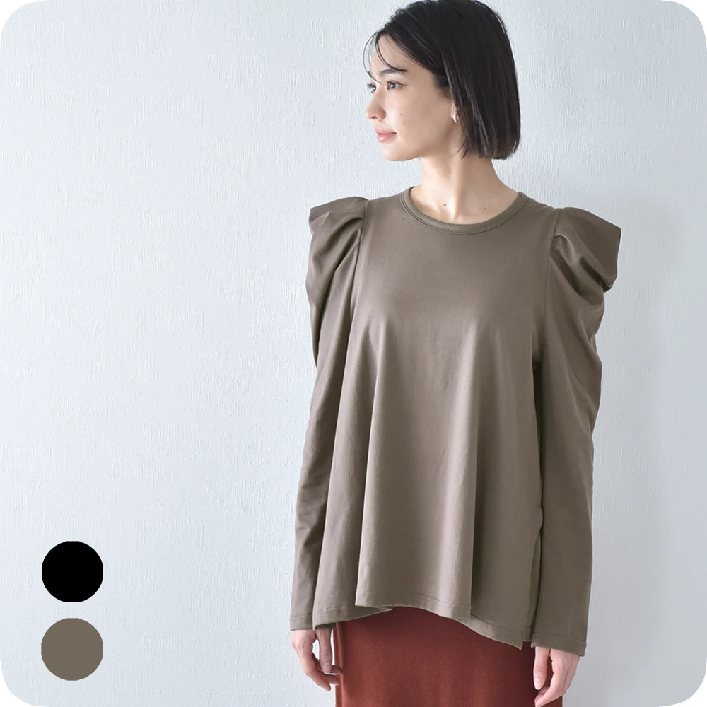 日本製 授乳服 トップス 長袖 マタニティ ロンT プルオーバー 授乳口付き パワーショルダー 秋冬 Pearls パールズ