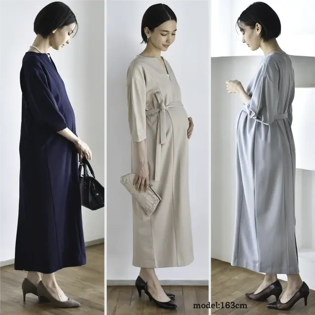 マタニティ 授乳服通販 パールズ ボリューム袖ロングワンピ