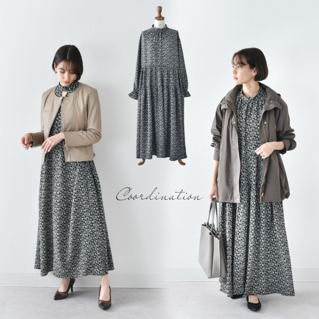 授乳服 マタニティ ワンピース スカート ヴィンテージ マキシ エンパイア 春夏 黒 白 Pearls パールズ