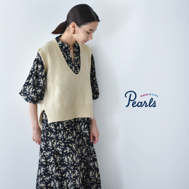 授乳服 マタニティ 花柄 ワンピース フラワープリント シャツワンピース ニット ベスト Pearls パールズ