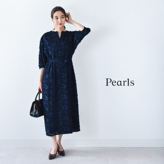 授乳服 マタニティ お宮参り ワンピース フォーマル ロング ボリューム袖 七分袖 長袖 シアー Pearls パールズ
