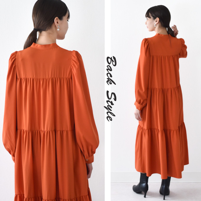 授乳服 マタニティ ワンピース ティアード ボウタイ ロング マキシ 秋 春 授乳口 Pearls パールズ