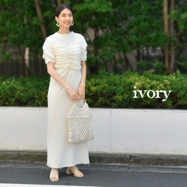 授乳服 ワンピース 半袖 マタニティ 授乳口付き ジャガード 袖デザイン シャーリング アシンメトリー 春夏 Pearls パールズ