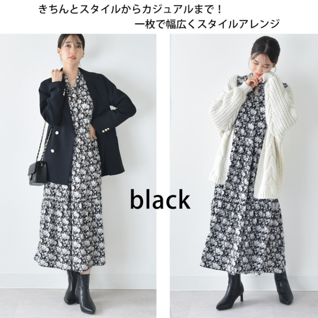 マタニティ 授乳服通販パールズ 花柄ロングティアードワンピース