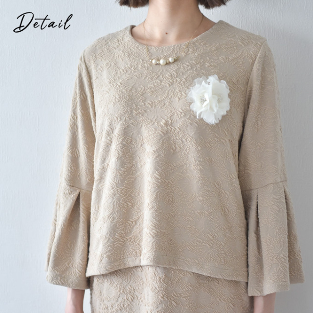 授乳服 お宮参り セットアップ風 ワンピース フォーマル ジャガード ロング ボリューム袖 七分袖 Pearls パールズ