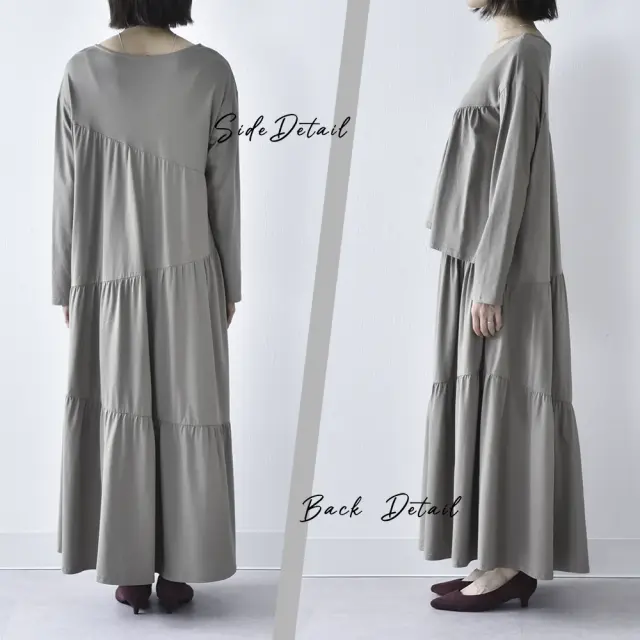 授乳服 マタニティ マキシ ワンピース ティアード 授乳口 ワンマイル ロング ロング丈 長袖 Pearls パールズ