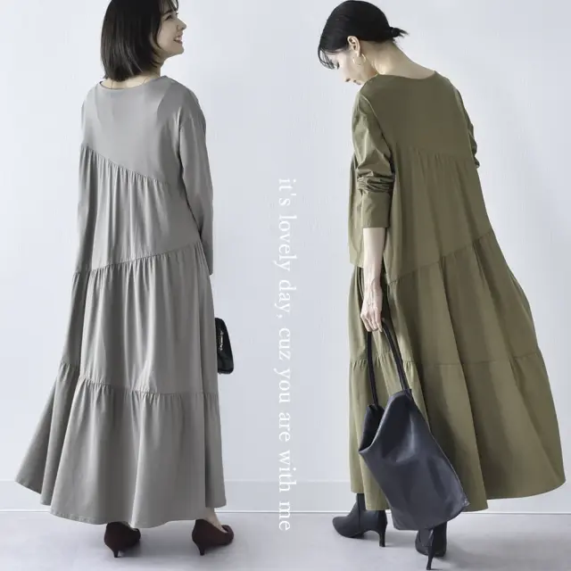 授乳服 マタニティ マキシ ワンピース ティアード 授乳口 ワンマイル ロング ロング丈 長袖 Pearls パールズ