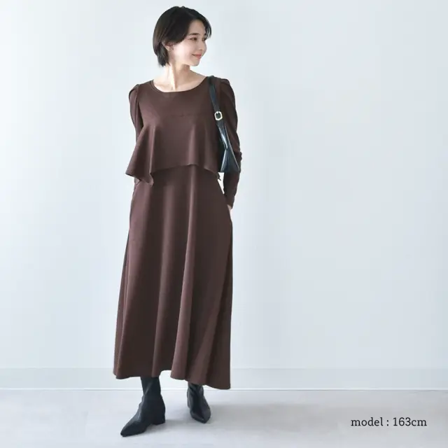 授乳服 マタニティ 春 秋冬 秋 マキシ ワンピース ペプラム 授乳口 授乳ケープ一体型 パールズ Pearls