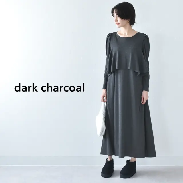 授乳服 マタニティ 春 秋冬 秋 マキシ ワンピース ペプラム 授乳口 授乳ケープ一体型 パールズ Pearls