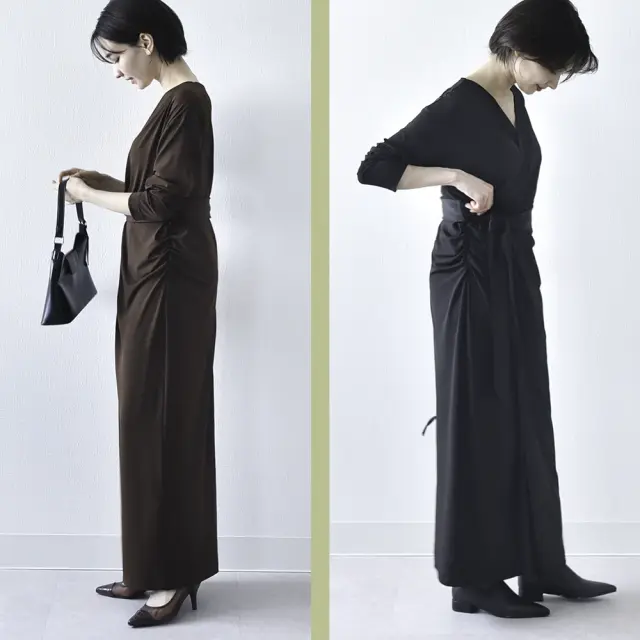 授乳服 マタニティ 春 秋 秋冬 マキシ ワンピース ドレス カシュクール シャーリング パールズ Pearls