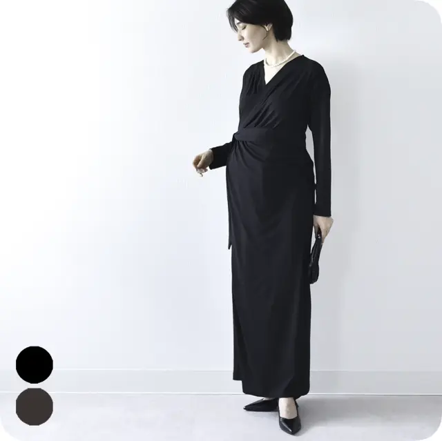 【2026AW新作】シワにならない。美しさが続く産前産後のカシュクールドレス Pearls パールズ