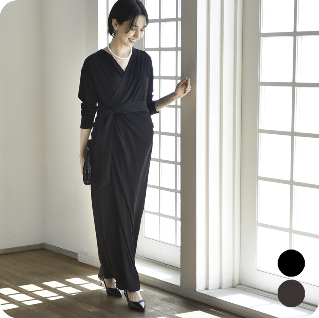 授乳服 マタニティ 春 秋 秋冬 マキシ ワンピース ドレス カシュクール シャーリング パールズ Pearls