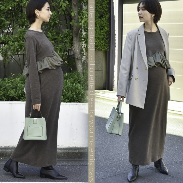授乳服 マタニティ 秋 秋冬 春 マキシ ワンピース 授乳口 ペプラム ロング ロング丈 パールズ Pearls