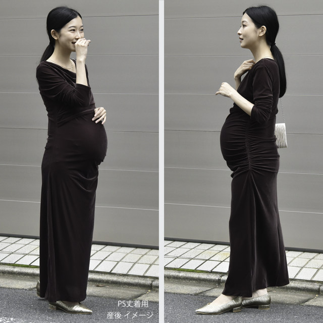 授乳服 マタニティ ワンピース ドレス シアー ベロア カシュクールデザイン シャーリング ストレッチ 授乳口 Pearls パールズ