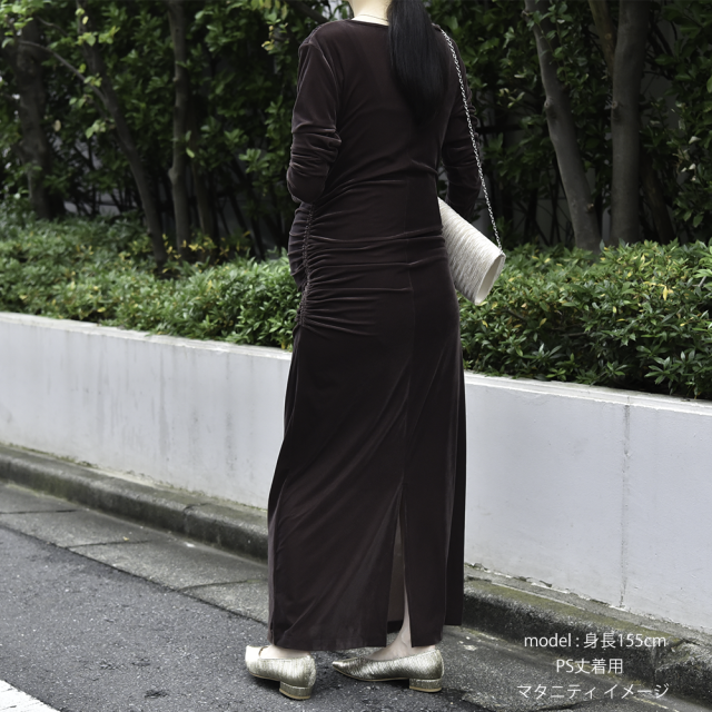 授乳服 マタニティ ワンピース ドレス シアー ベロア カシュクールデザイン シャーリング ストレッチ 授乳口 Pearls パールズ
