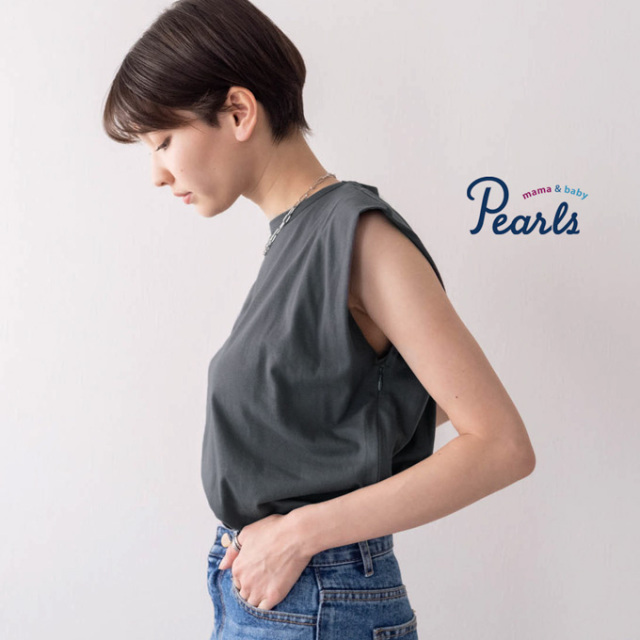 日本製 授乳服 夏 マタニティ ノースリーブ 涼しい トップス Tシャツ Pearls パールズ