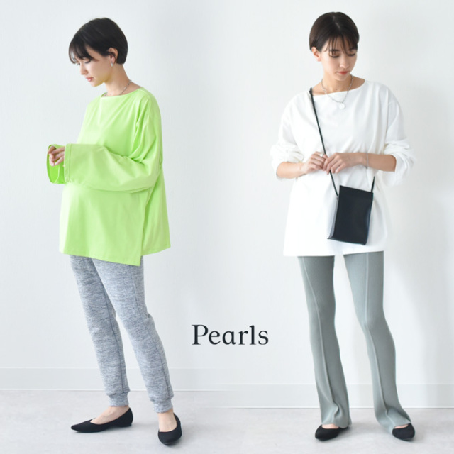 日本製 授乳服 トップス 長袖 マタニティ ロンT ボートネック 授乳口付き Pearls パールズ
