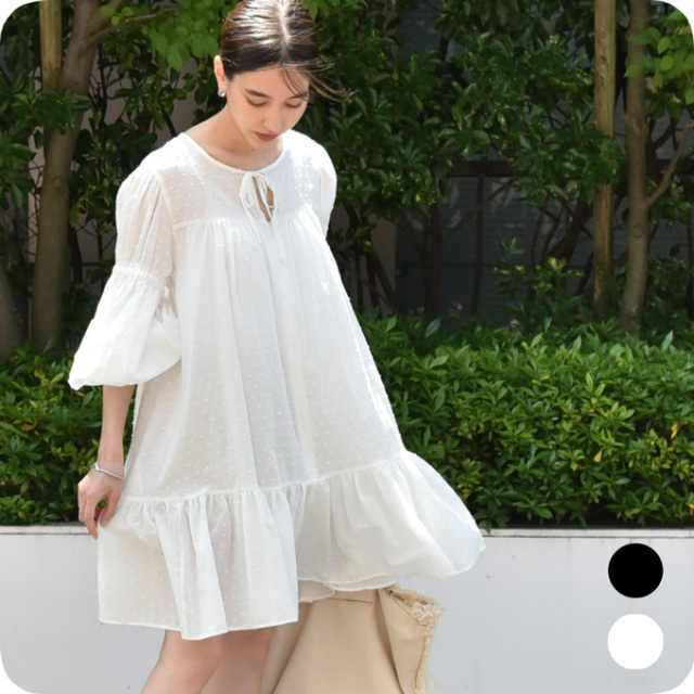 授乳服 マタニティ トップス ボリューム袖 袖コンシャス オフィス チュニック ドットジャガード 春夏 Pearls パールズ