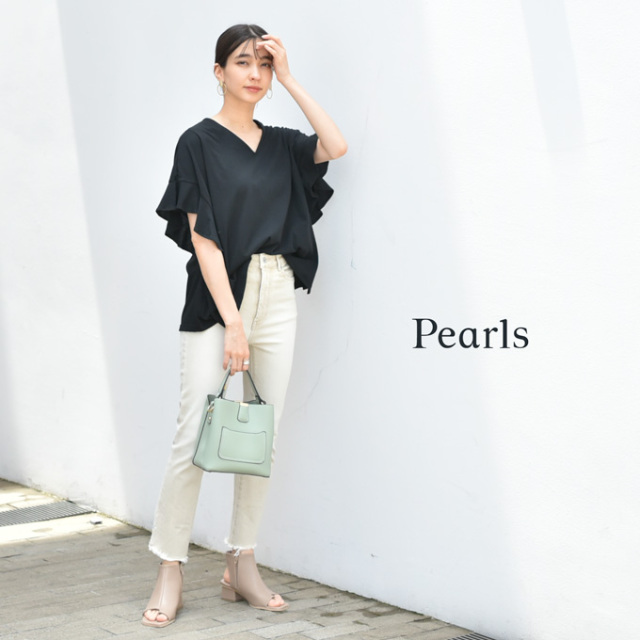 日本製 授乳服 デザイン袖 ボリュームスリーブ 袖コンシャス 半袖 夏 マタニティ トップス Tシャツ Pearls パールズ