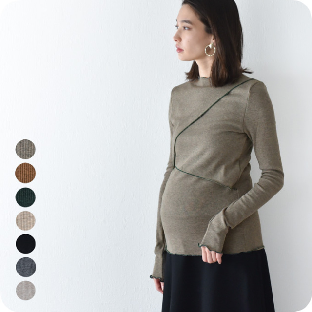 授乳服 マタニティ トップス 秋 冬 リブ 暖かい 授乳口 マタニティウェア Pearls パールズ