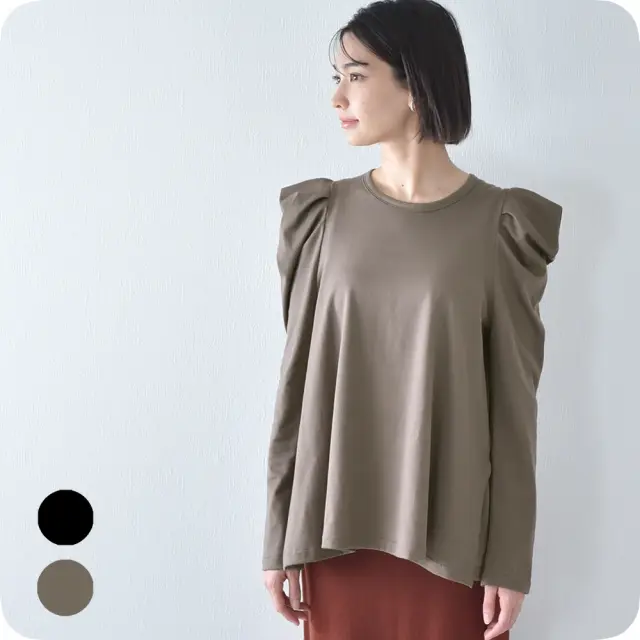 日本製 授乳服 トップス 長袖 マタニティ ロンT プルオーバー 授乳口付き パワーショルダー 秋冬 Pearls パールズ