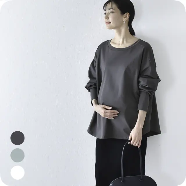 授乳服 マタニティ トップス 長袖 ロンT 天竺 コットン 授乳口付き 授乳ケープ一体型 Pearls パールズ