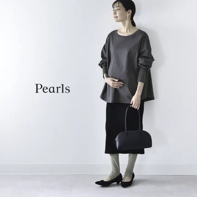 授乳服 マタニティ トップス 長袖 ロンT 天竺 コットン 授乳口付き 授乳ケープ一体型 Pearls パールズ