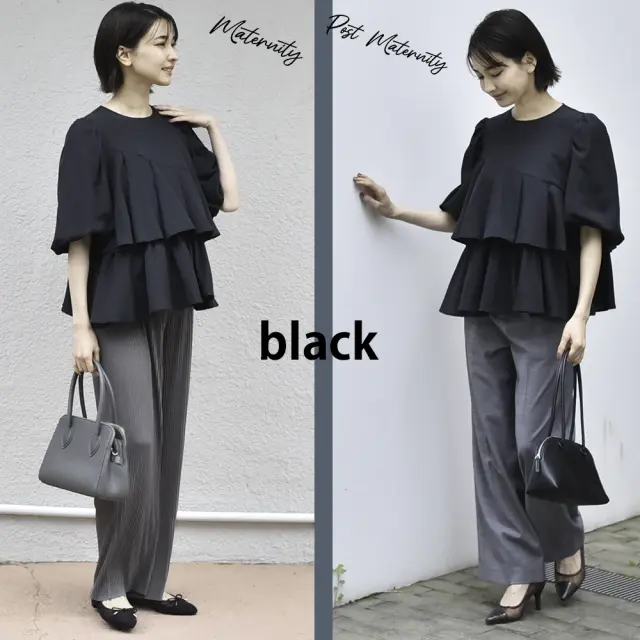 授乳服 マタニティ トップス 授乳ケープ一体型 オフィス 前開き アシンメトリー ティアードフレア 春夏秋 ブラウス Pearls パールズ