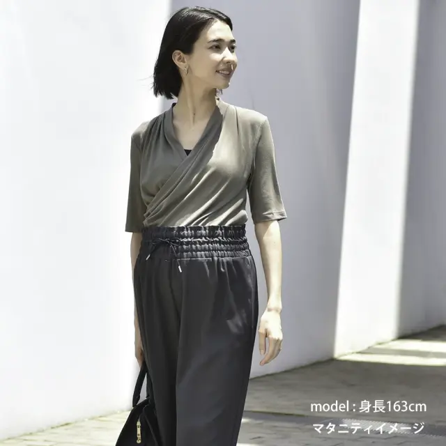 授乳服 マタニティ トップス カシュクール 前開き 半袖 長袖 カットソー 春夏 秋冬 Pearls パールズ