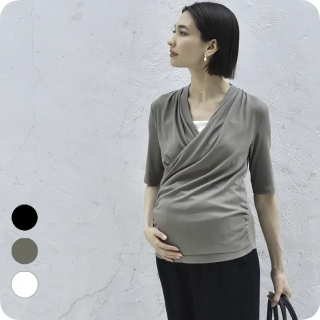 【2026SS新作】授乳が楽ちん 袖丈が選べる 産前産後カシュクールトップス Pearls パールズ【1点までメール便可】