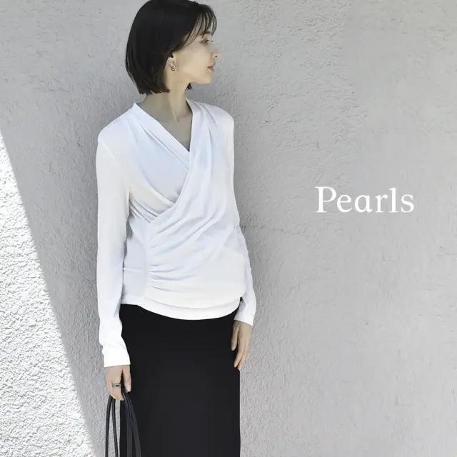 授乳服 マタニティ トップス カシュクール 前開き 半袖 長袖 カットソー 春夏 秋冬 Pearls パールズ
