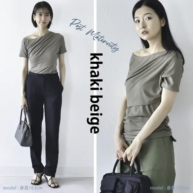 授乳服 マタニティ トップス オフショル 前開き アシンメトリー 半袖 春夏秋 授乳口 妊婦服 Pearls パールズ